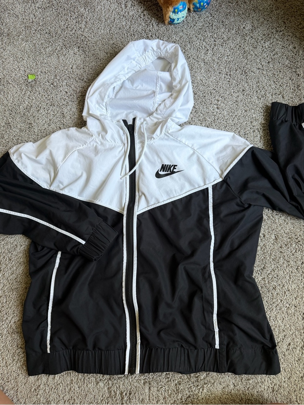 Nike Black and White Colorblock Hooded Track Jacket windbreaker Y2K